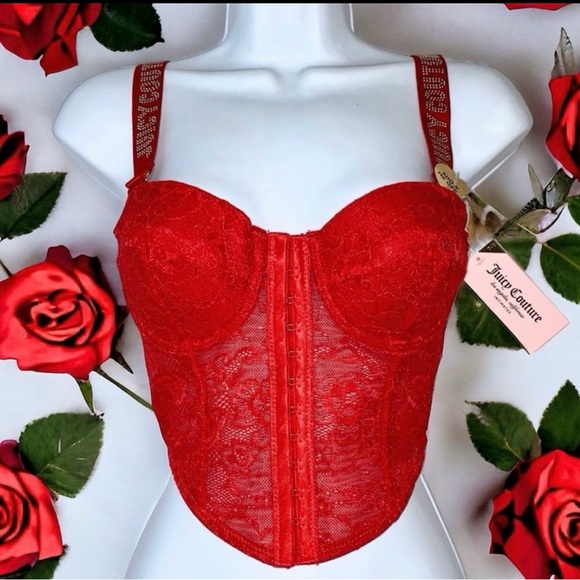 Juicy Couture NWT Red Lace Sexy Bustier Convertible Strapless Bra Top 34B 34C - Picture 6 of 6